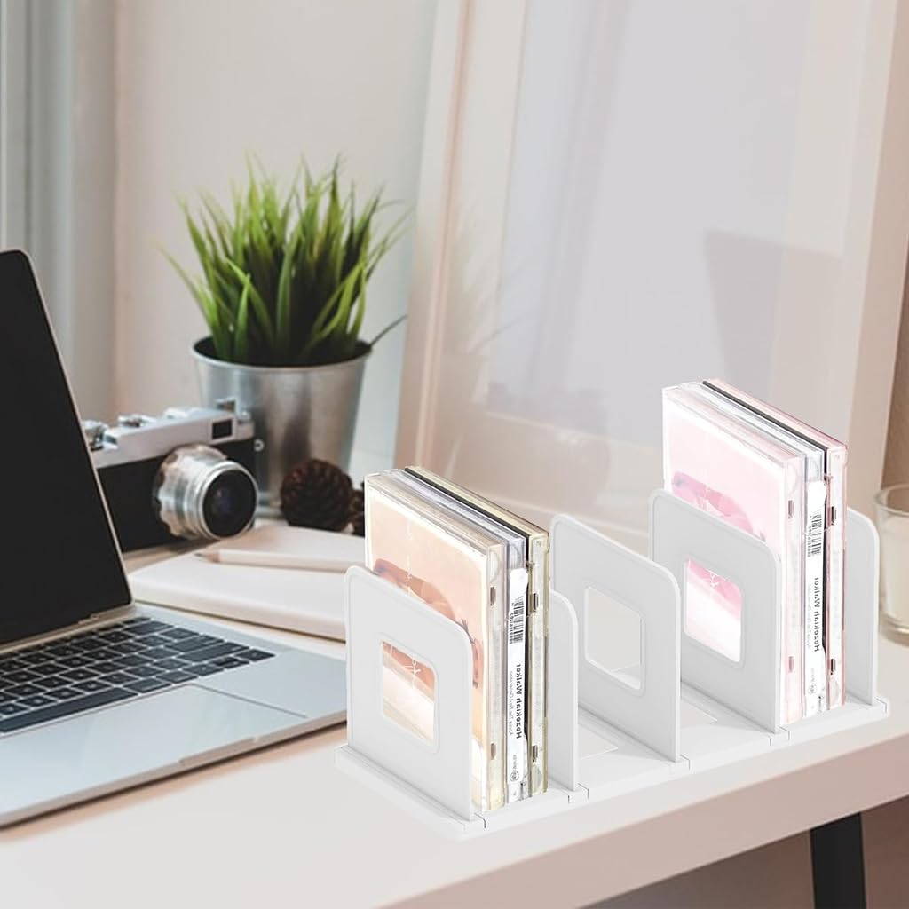 ZIBUYU Decorative Book Stand for Desk and Office with 4 Compartments 13.8×5.9×5.7 in Milky White