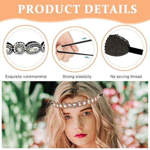 PALAY® 2pcs Beaded Headband for Women, Crystal Rhinestone Elastic Hair Bands Fashion Handmade Headband for Girls Ladies Gift