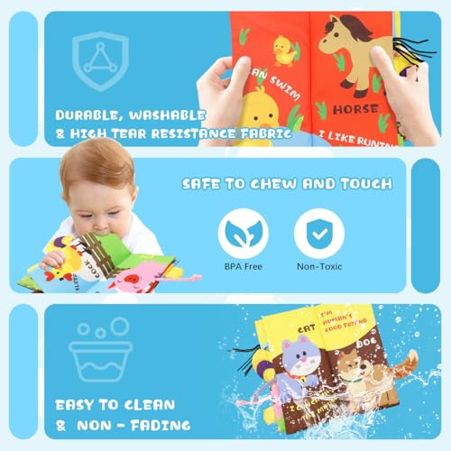 SNOWIE SOFT® Farm Cloth Books for Babies 0 to 3 Years Soft Toys Sensory 6-12 Months with 3D Touch Feel High Contrast Dimensional Tail Early Educational Waterproof Baby 3PCS