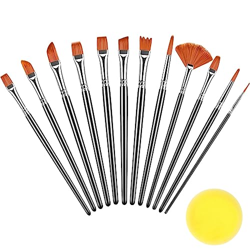 HASTHIP® 16 Pcs Artist Paint Brush Set, Nylon Bristle Acrylic Paint Brushes with Brush Storage Bag, Oil Painting Brush Set for Acrylic Painting, Oil, Watercolor Canvas, Beginners & Professionals