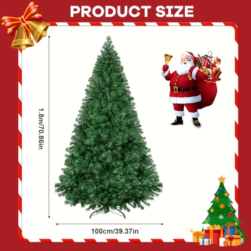 PATPAT® Christmas Tree 1.8m High x 1m Dia, Winter Classic Evergreen Trees PVC Realistic Christmas Trees with Metal Stand, DIY Assembly Xmas Tree for Indoor Outdoor