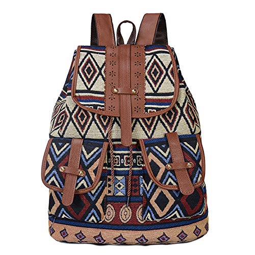 PALAY® Women Backpack Bag Fashion Jacquard Print Backpack Travel Drawstring Backpack Premium Polyester Backpack Large Travel Bag School Bag Travel Backpack Book Bag