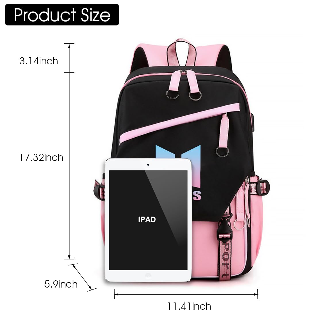 PALAY BTS Backpack for School and Travel featuring USB Cable Vent | 15.6 in Laptop Bag for Boys