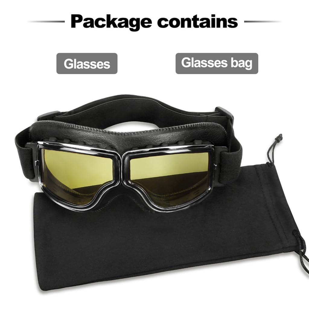 PROBEROS Motorcycle Goggles for Outdoor Riding with 7 in Width and Adjustable Elastic Belt | Yellow Anti Fog Lens for Wind and Dust Protection