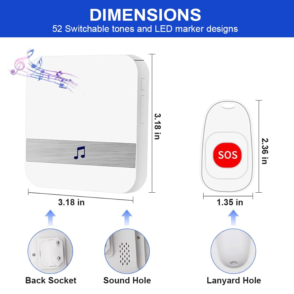 Supvox Wireless Pager System for Seniors with 262ft Range and 52 Tune Options | 2 Call Buttons