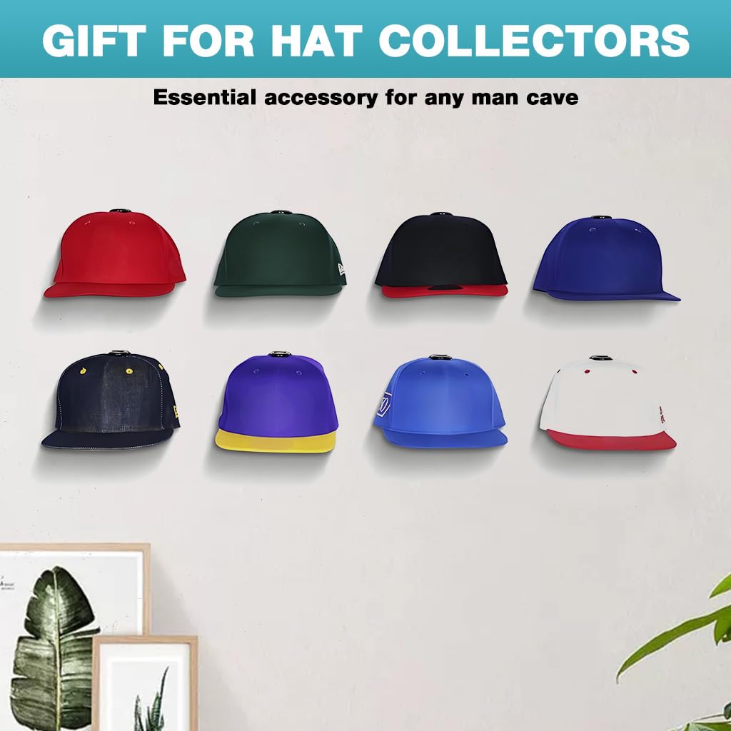 HASTHIP Hat Organizer for Baseball Caps with Adhesive Wall Mount Hooks Hold up to 9 Hats | Black