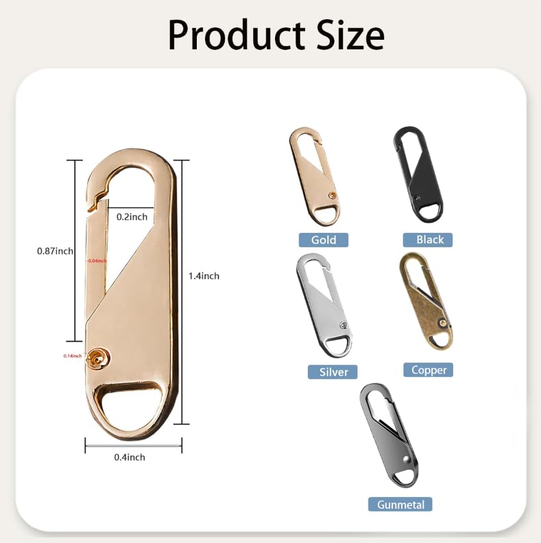 ZIBUYU Metal Zipper Pulls for Repair and Replacement featuring Push Lift Design | 10 Pack Zinc Alloy Tabs