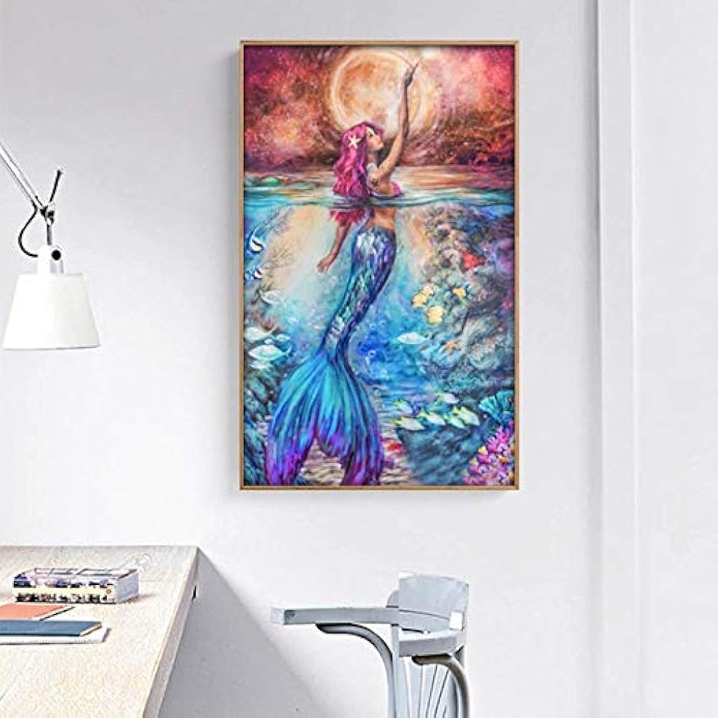 HASTHIP® DIY 5D Full Drill Diamond Painting Rhinestone Pasted Cross Stitch Blue Owl Pattern Home Wall Decoration Mermaid 3 PCS