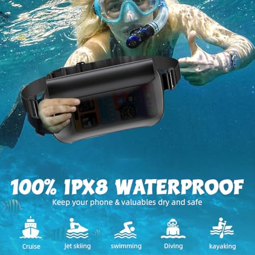 GUSTAVE® Beach Waist Bag Waterproof Touch Screen TPU Phone Double Zip Lock Strips Closure Design with External Hook and Loop Pouch Dry for Swimming 25x13cm 2 PCS