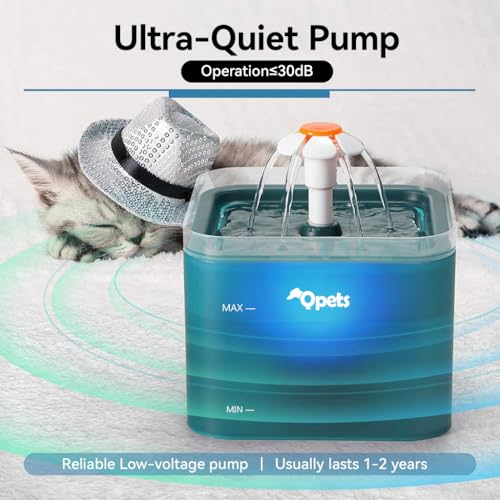 Qpets® 2.2L Cat Water Fountain Auto Pet for Cats with LED Light Cute Floral Ultra Quiet Dog Dispenser with Filter Green 3 PCS