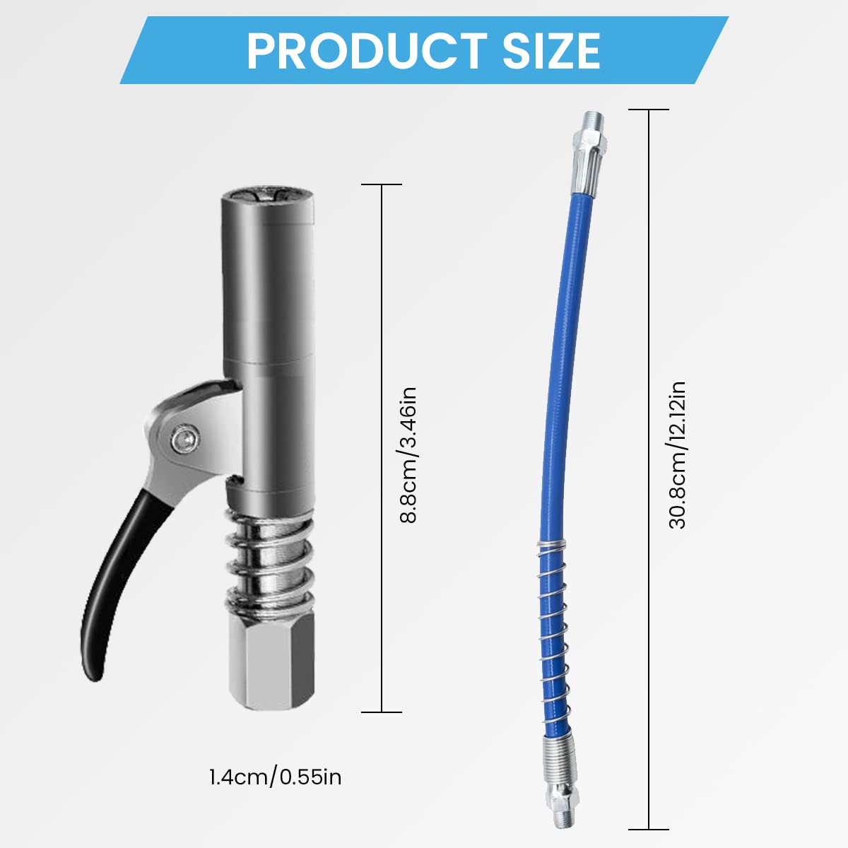 STHIRA Grease Gun Coupler for 1/8 in NPT Fittings with 12 in Hose and 6 Jaw Lock | 12000 PSI