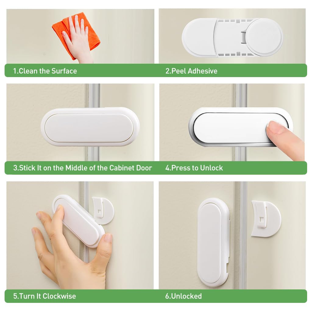 SNOWIE SOFT Drawer Lock for Baby Safety with Rotatable Latch | 6Pcs Self Adhesive Childproof Cabinet Lock