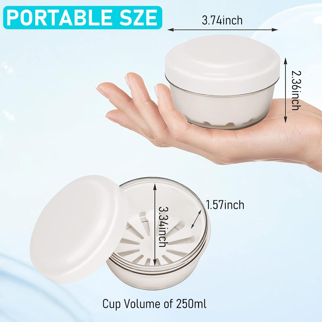 HANNEA Leak Proof Denture Case, Denture Cups Bath, Dentures Container with Retainer Basket Denture Holder for Travel, Mouth Guard Night Gum Retainer Case Container