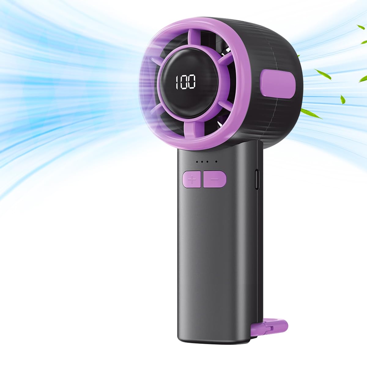 Verilux USB Handheld Fan for Travel and Hiking with 6.4x15.2cm Compact Design | Stepless Airflow & Digital Display