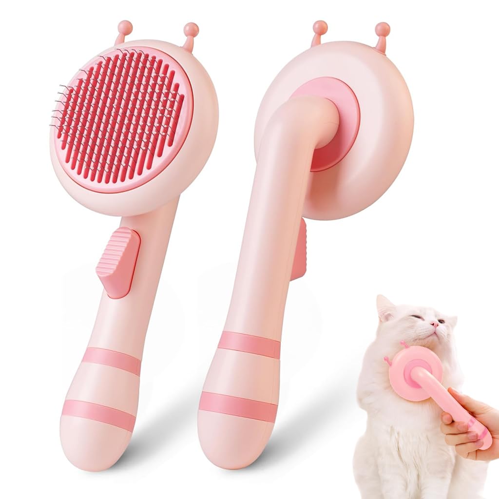 Qpets® Hair Brush for Dog and Cat, Dog Brush for Hair, Cat Comb, Dog Hair Brush, Dog Comb, Cat Brush for Hair Grooming, Self-Cleaning Brush for Removes, Short or Long Haired Cats