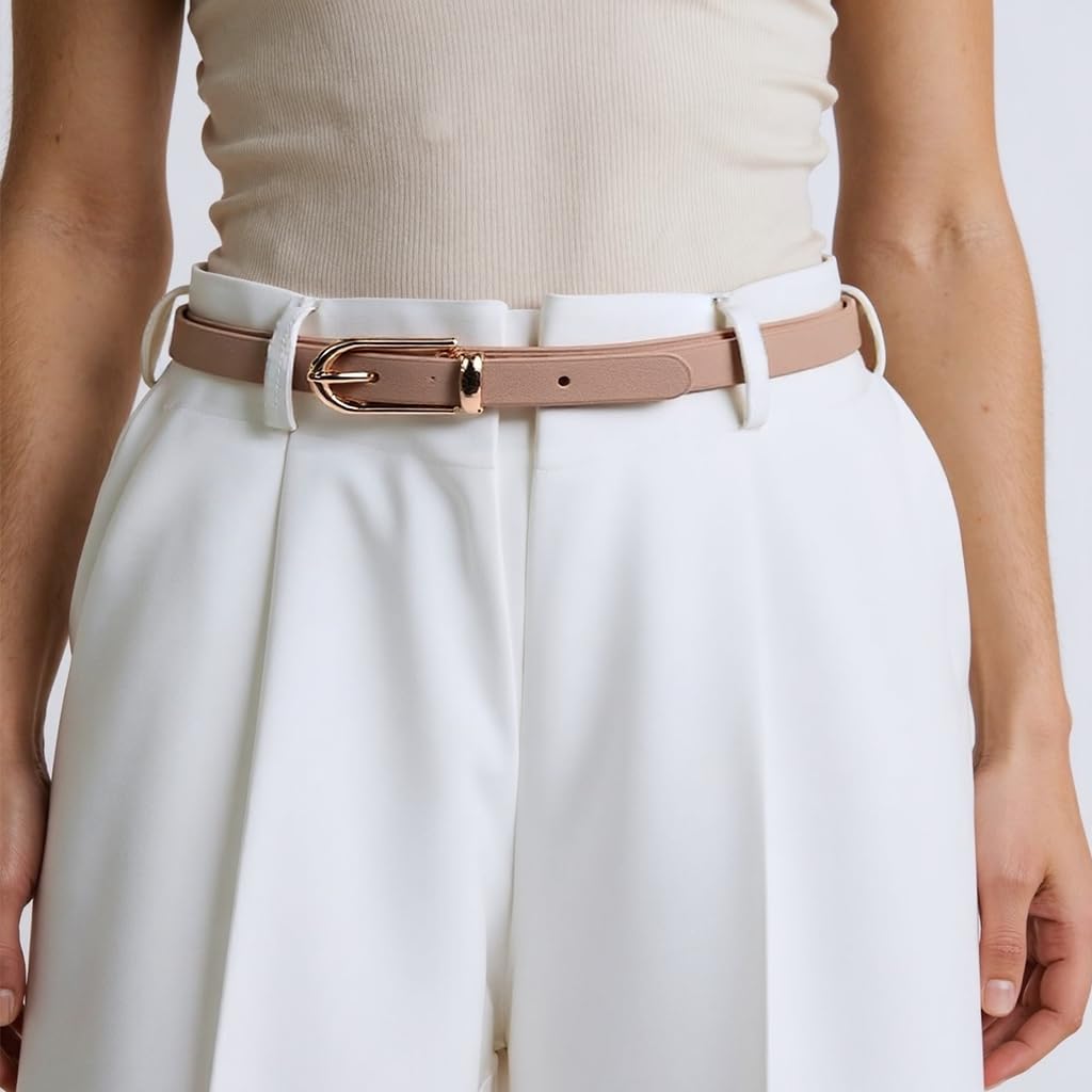 Zibuyu Thin Belt for Women featuring Removable Gold Buckle with 0.4 in Width | PU Leather 2 Pack