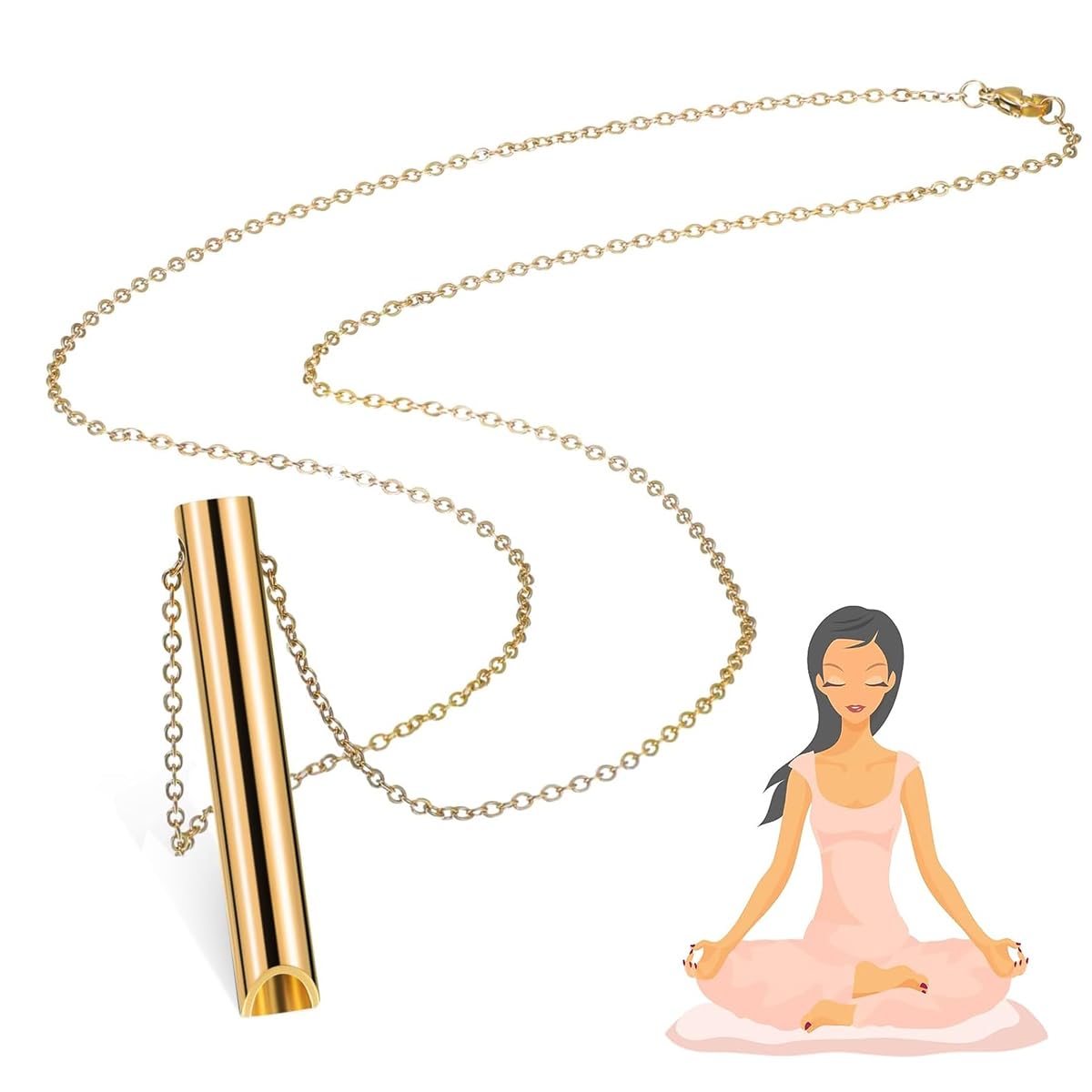SANNIDHI Breathing Necklace for Women Men, Titanium Steel Gold Stress Relief Necklace for Anxiety Relief, Breathing Exercises, Meditation, Silent Whistle Chain Necklace Gift
