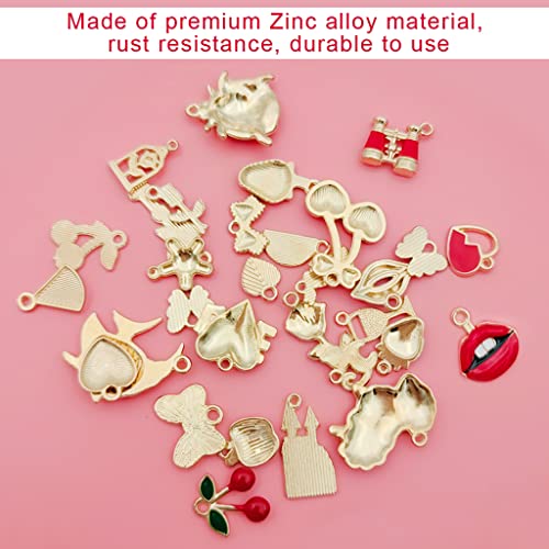 ZIBUYU® Pendant Charms for Jewellery Making Kit Assorted Cartoon Red Enamel Pendants Gold Plated DIY Charms Necklace Bracelets Pendent for Making Jewelry and DIY Crafting Kids - 31 Pcs