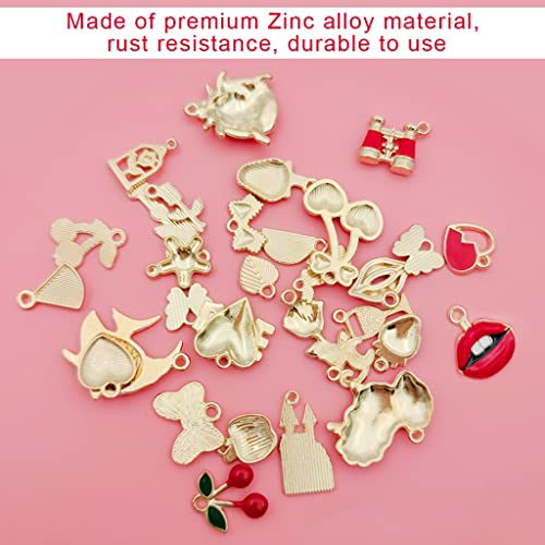 ZIBUYU® 62 Pcs Cartoon Red & Blue Enamel Pendant Charms Gold Plated Jewellery Making Kit for DIY Necklace, Bracelets, Journaling, Scrapbooking, Planners, Crafting Accessories Combo for Kids