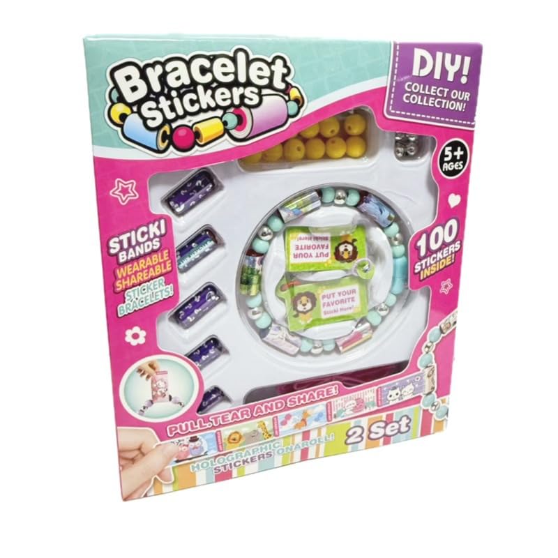 PATPAT® Wearable & Shareable Sticker Bracelet | Includes 100 Mini Stickers | 2 Mystery Reveal Sticki Rolls