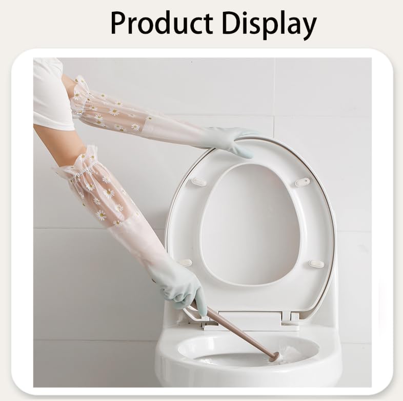 Zibuyu Latex Hand Gloves for Cleaning with Non Slip Daisy Pattern | Long Elbow Design