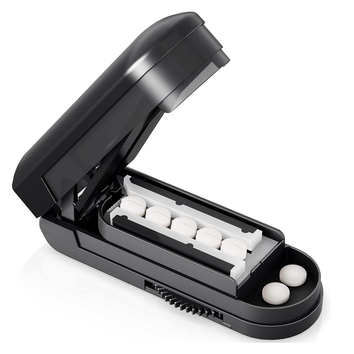 HANNEA Multiple Pill Splitter for Tablets and Vitamins with Adjustable Vise | Stainless Steel Blade and Black Portable Design