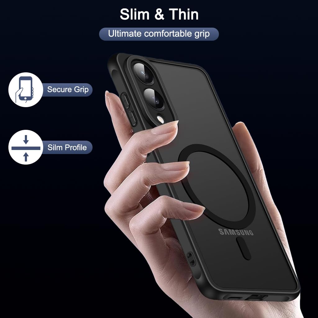 ZORBES Phone Case for Samsung Galaxy S25 Edge with Magnetic Kickstand Ring | Matte Transparent Shockproof Design