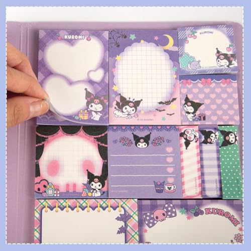 HASTHIP® 330PCS Kuromi Kawaii Sticky Notes 11 Styles Melody Themed Comfortable Bookmark Design for Scrapbooking School Girls Office Supplies Small Gift