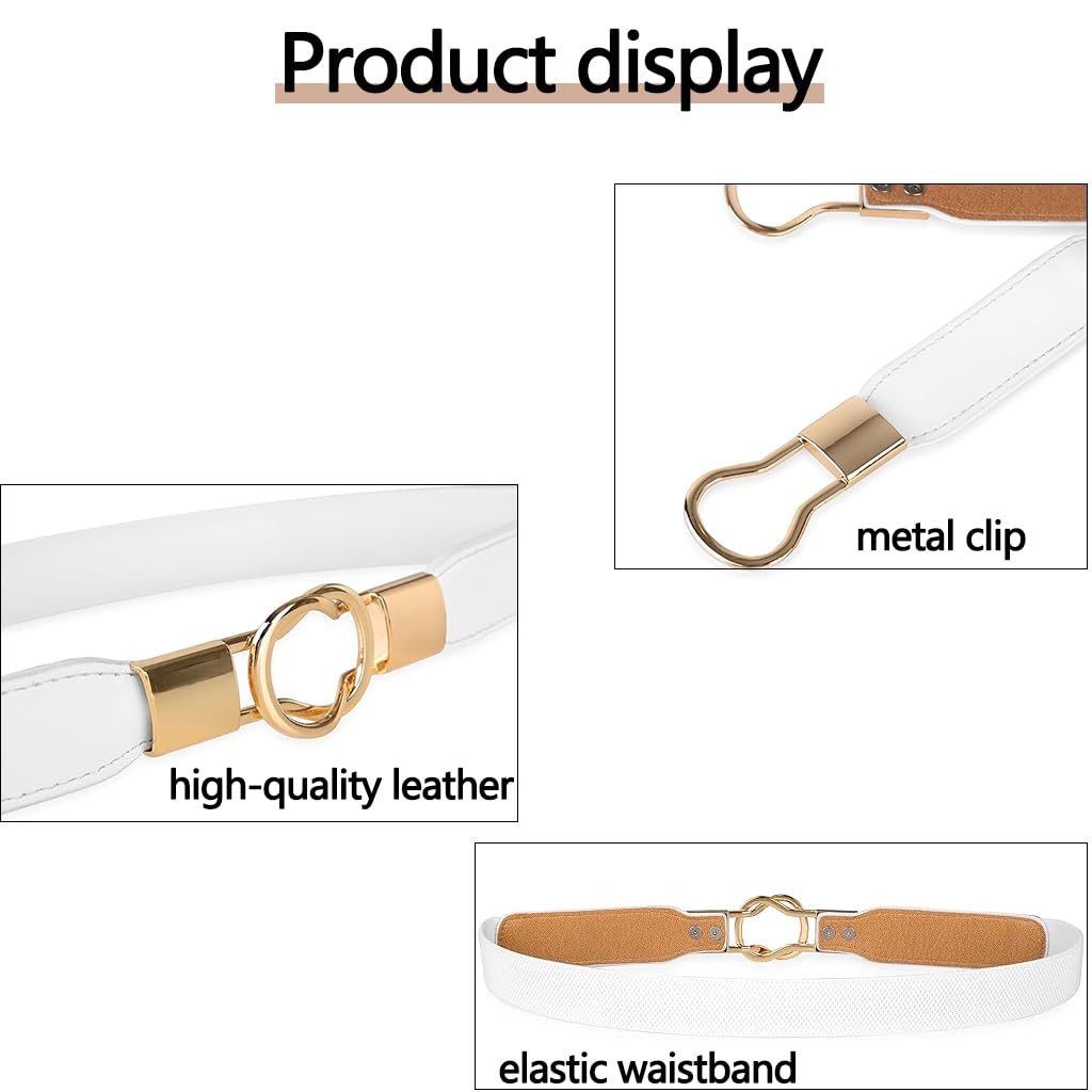 Zibuyu Womens Stretch Waist Belt for Dresses with Alloy Buckle and Elastic Fit | White Fashion Accessory
