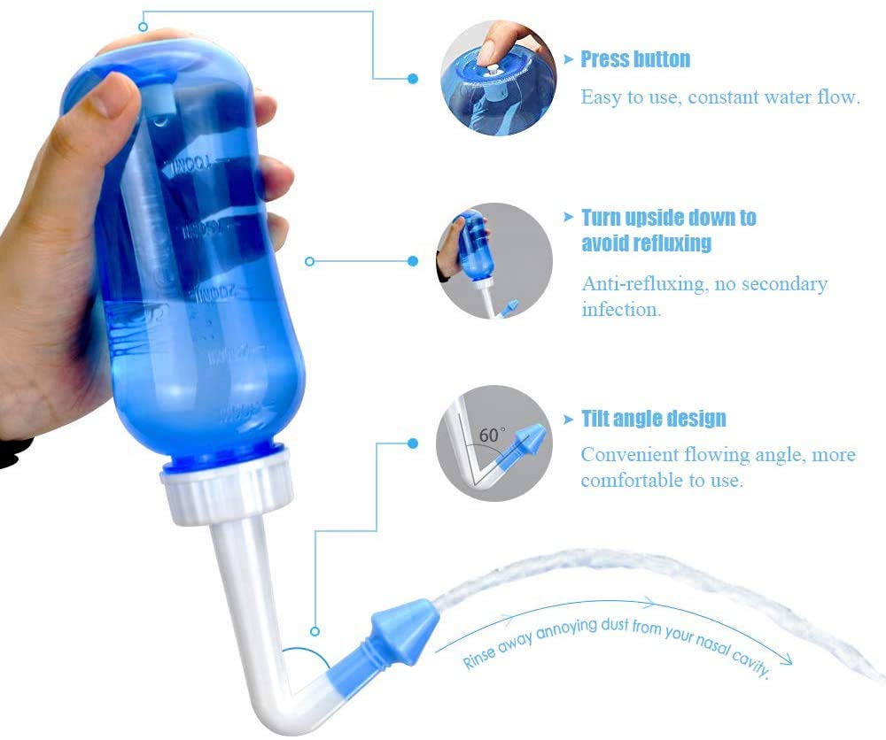 HANNEA® 2PCS 500Ml Neti Pot Nose Wash System With Waterpulse Nose Cleaner With Sinus Nasal Pressure Neti Pots for Sinus Jal For Adults Children Care(500ml)