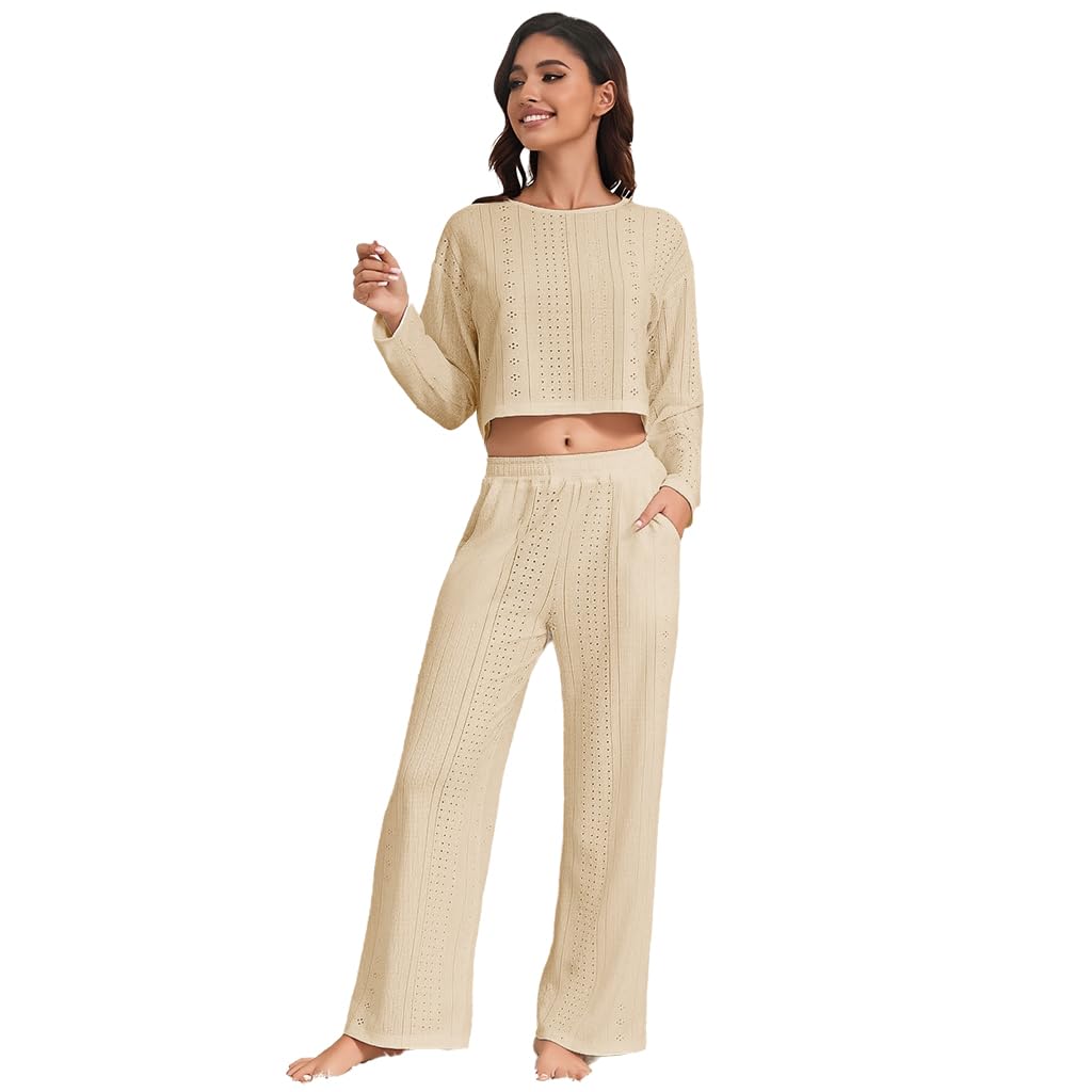 SANNIDHI 2 Piece Lounge Pajama Set for Women with Pockets and Drawstring Waist | Soft Fleece Sleepwear for Fall