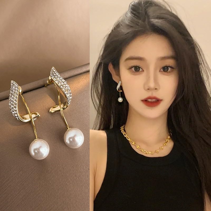 Zibuyu Vintage Pearl Dangle Earrings for Women featuring Rhinestone Drops | Elegant Acrylic Pearl Jewelry for Daily and Evening Wear