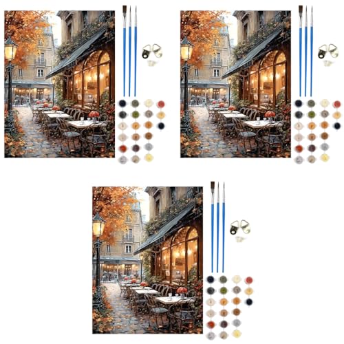 HASTHIP® Paint by Numbers Kit for Adults Street Cafe on Canvas for Beginners DIY Acrylic Oil Painting Kits for Home Wall Decor 3PCS