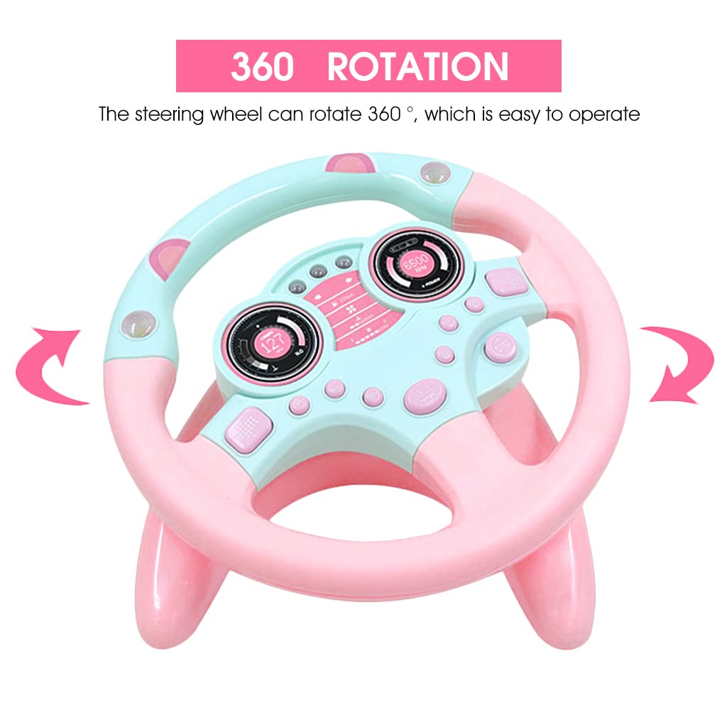 PATPAT  Steering Wheel Toy for Kids, Music Driving Simulation Racing Play Learning Educational Toys for Baby Girls Boys 1-3 Years Old, Music Toy for Baby Steering Wheel Mountable on Crib (Pink)