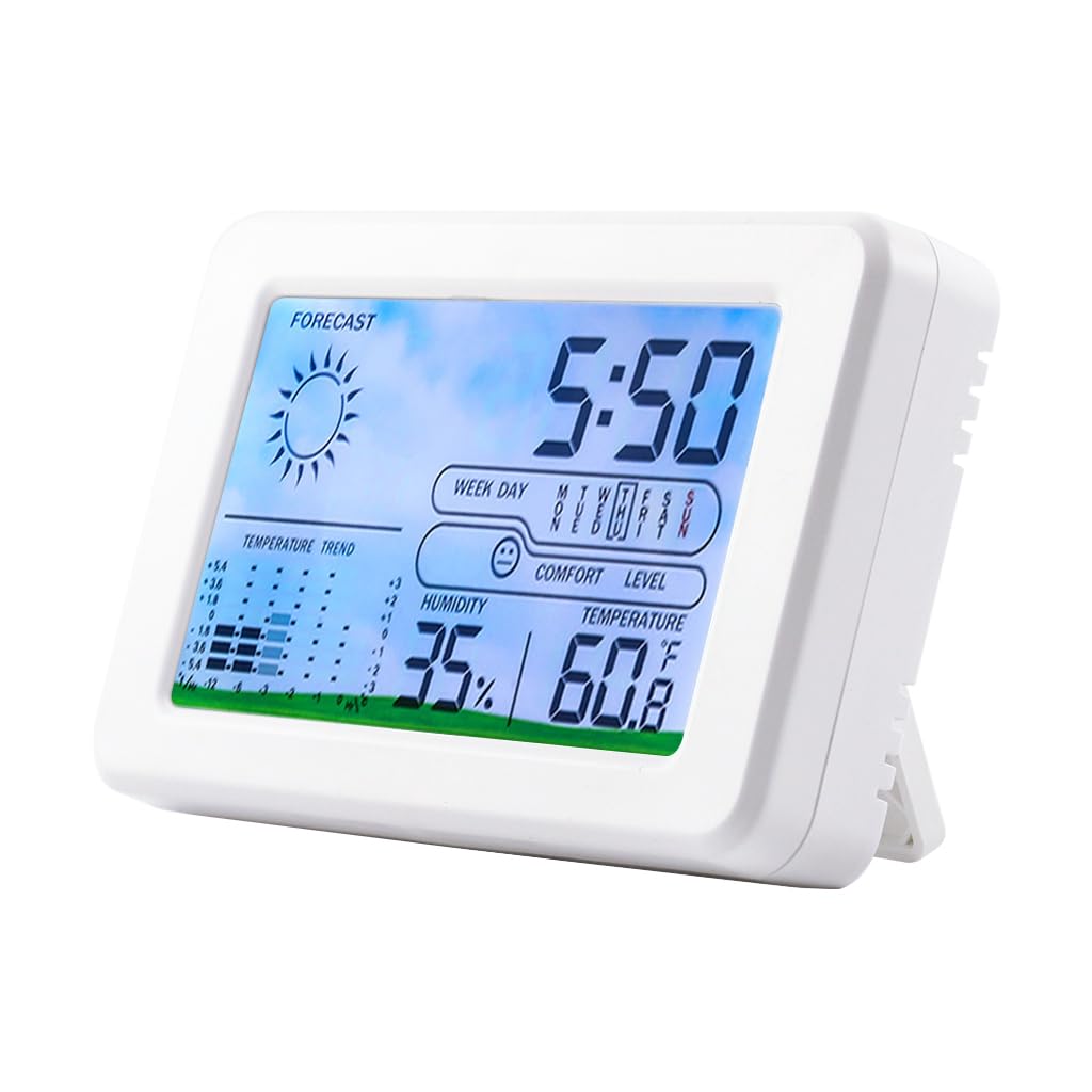 HASTHIP Digital Thermometer and Hygrometer for Home and Office with 4‑inch LCD Display featuring Alarm Clock and Snooze | Temperature Range -50°C to 70°C