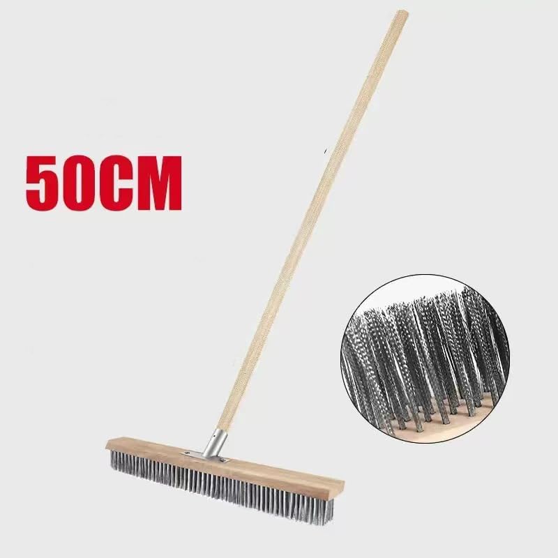 HASTHIP® Floor Scrubber Steel Wire Bristles Floor Scrubber, Outdoor Cleaning Brush with Stainless Steel Handle, Ideal for Deck, Patio, Concrete, and Garage Floors, 19.69 inch Wide 30 inch Long