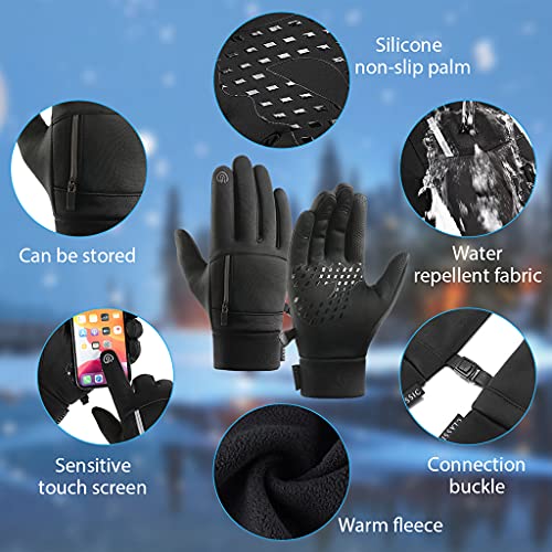 STHIRA® Touchscreen Windproof Waterproof Winter Warm Gloves Black Cycling Driving Leather Snow Thermal Gloves Hand Glove for Men and Women for Bike Riding Hiking Running Winter Wear(Size:XL)