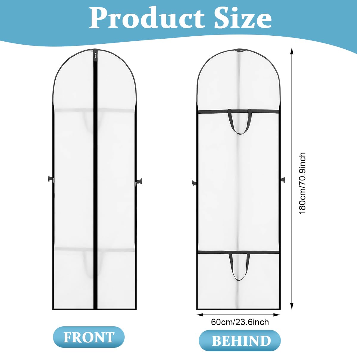 HASTHIP Gown Garment Bag for Wedding and Prom Dresses 70.8x23.6 in with Zipper Window | White Non Woven Fabric Storage