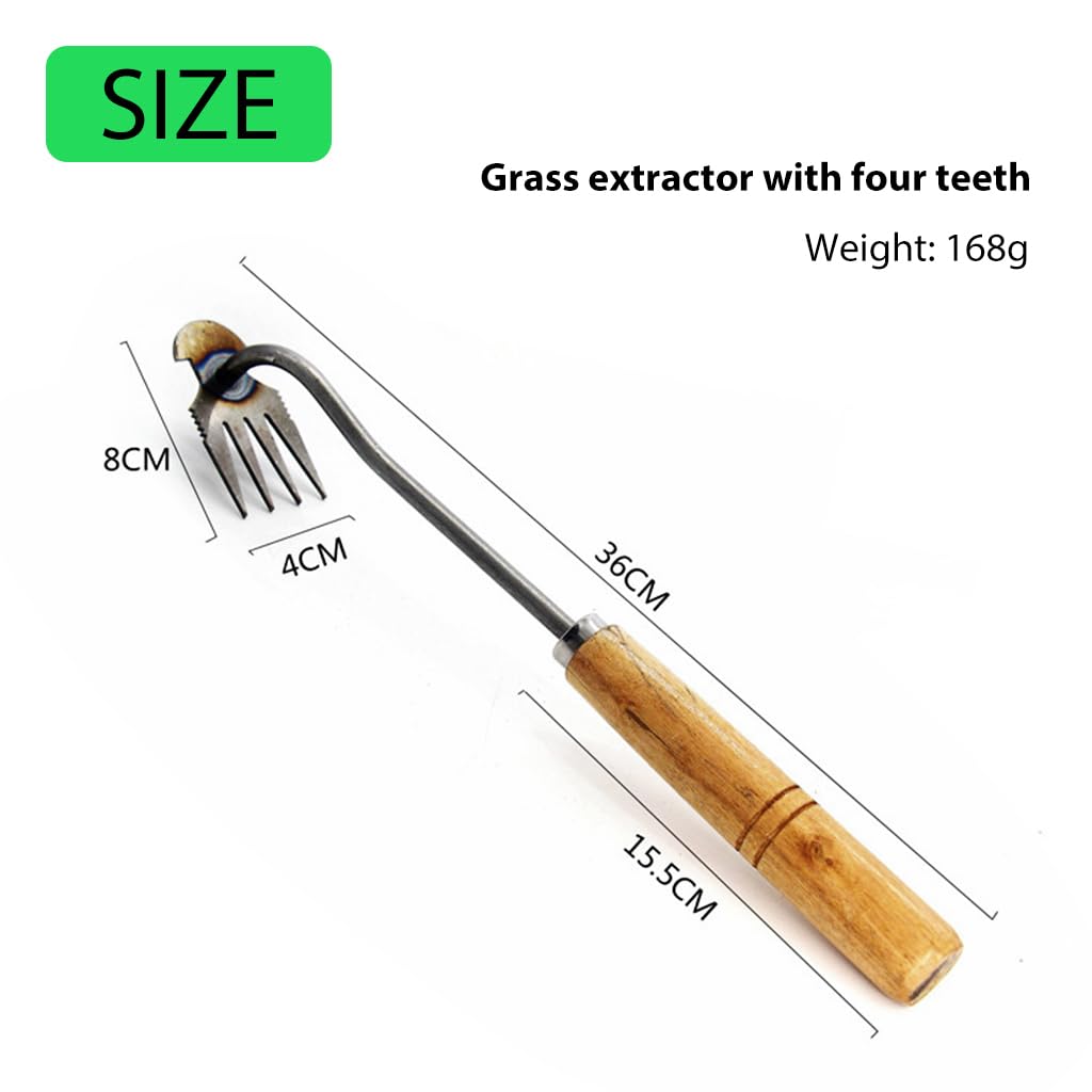 HASTHIP® Weeder Hand Tool, 14.1 Inches Short Garden Weeding Tool Steel 4-Claws Weeder Hand Tool, Portable Weed Puller, Manual Weed Puller for Lawn, Garden, Plant Pot, Vegetable Fields