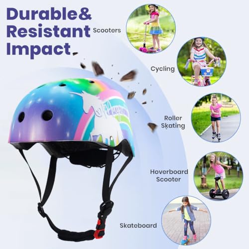 Proberos® Bike Unicorn Helmet for Kids 3-7 Years Old Cushioning Lining Safety with Adjustable Chin Strap Rainbow Magic Cycling Riding Skating Rock Climbing Boys Girl Colorful 3 PCS