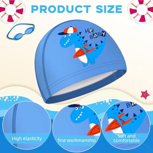 Proberos® Swimming Cap for Boys & Girls, Waterproof Elastic PU Coated Ideal All Head Shape, Silicone Easy fit No Hair Pulling Chlorine Resistant Kids Age 3-12 2 PCS