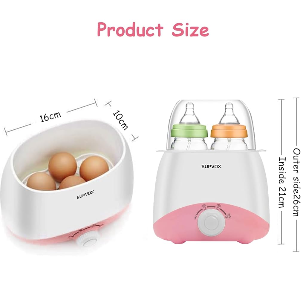 [Second-hand]Supvox@ Bottle Warmer for Babies Milk Electric 6 in 1 Sterilizer for Feeding Bottles with 8-15 Mins Fast Warming, 24H Keep Warm Food Heating Timer Adjustable Temp Baby Bottle Sterilizer Machine(Pink)