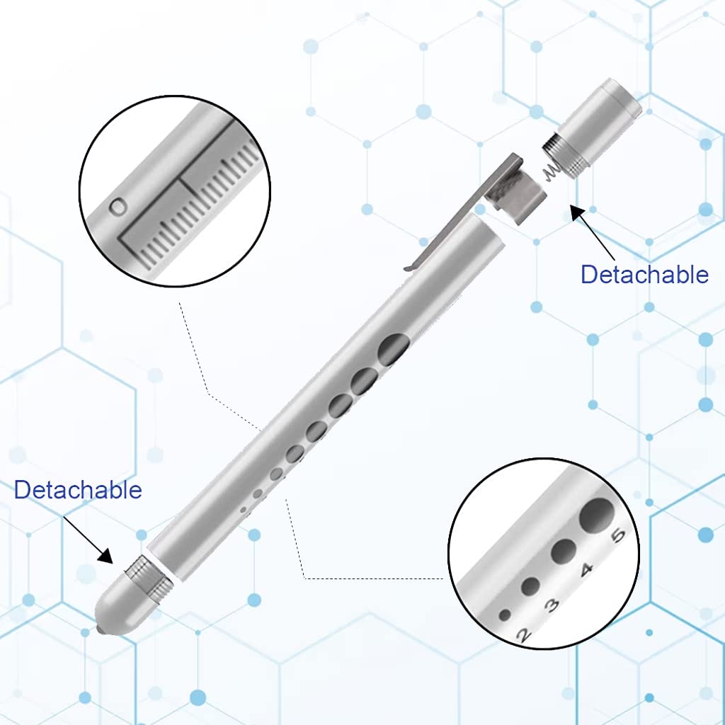 Optifit Pen Torch for Doctors with Push Button Switch and 5cm Ruler | 2Pcs Aluminum Alloy Clip-On LED Light