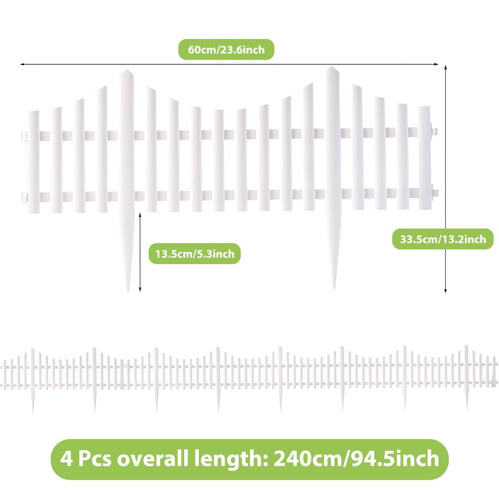 HASTHIP Outdoor Garden Fence for Pathway and Lawn with Insert Design PVC Panels 12PCS White