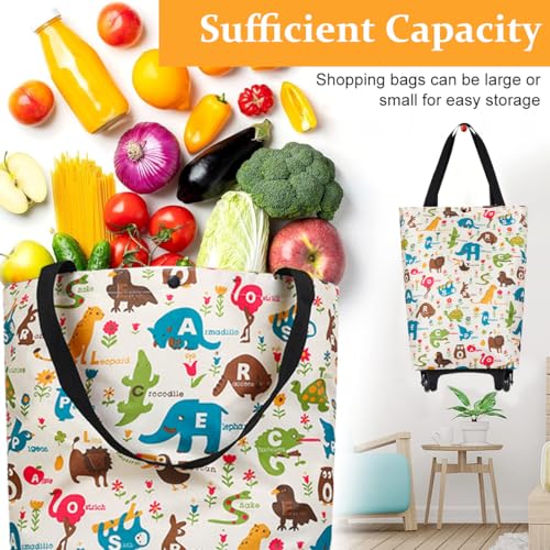 Serplex® Portable Shopping Cart with Shoulder Straps and Telescoping Handle 20KG Capacity Waterproof Trolley for Groceries Fashion Cartoon Print 3 PCS