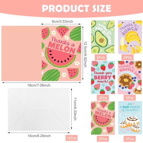 OFIFO® Colorful Thank You Cards (with Envelopes), 12 Unique Designs, Blank Small Cards, Suitable for Teachers, Employees, Graduation, Farewell and Other Festive Occasions, 12.7cmx17.8cm