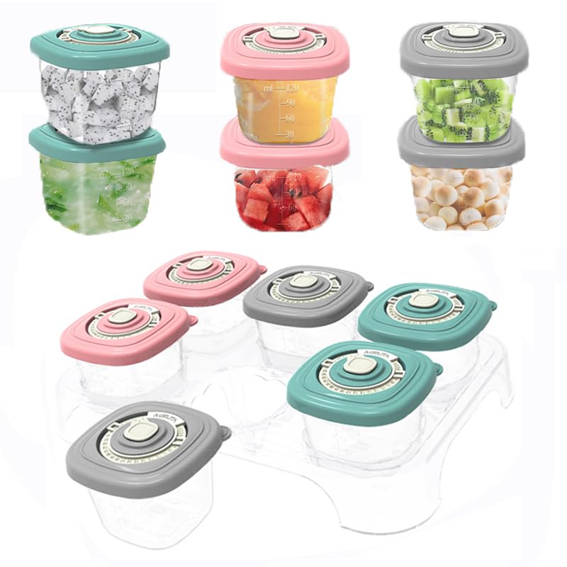 SNOWIE SOFT® 6Pcs Baby Food Storage Container 120ml Freezer Storage Containers with Time Tracker Baby Food Storage Containers with Tray Travel Baby Food Containers for Milk, Puree, Fruit, Yogurt