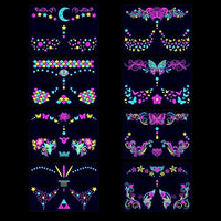 MAYCREATE® 8-Sheet UV Neon Face Tattoo Sticker Temporary Tattoos, Glow in the Dark Face Tattoos, Butterfly Mermaid Fluorescence Fake Tattoo Stickers for Halloween Rave Festival Party Supplies