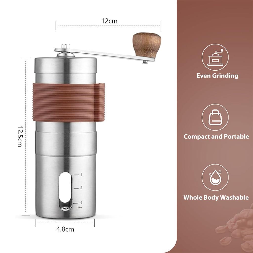 Supvox® Manual Coffee Grinder - Stainless Steel Hand Coffee Grinder Portable Conical Burr Coffee Bean Grinder, Camping, Travel Espresso Coffee Hand Grinder with Hand Crank