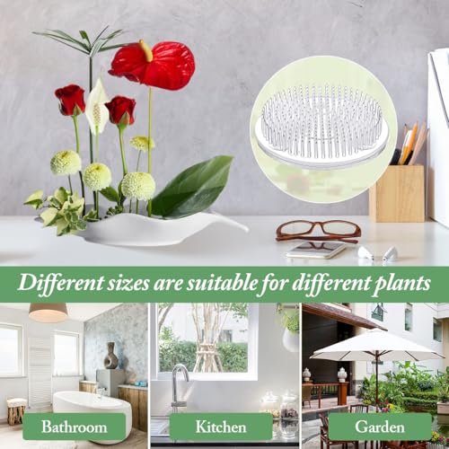 HASTHIP® 4PCS Round Floral 2.76 Inches Ikebana Flower Arrangement Tray with Suction Cup Flower Stem Holder Plastic for Summer Activity Wedding Decoration